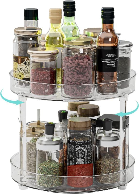 Photo 1 of 2 Tier Lazy Susan Organizer?Clear Plastic Lazy Susan Turntable for Cabinet?Rotating Lazy Susan Spice Rack Cabinet Organizer for Kitchen?Table?Refrigerator?Pantry?Bathroom