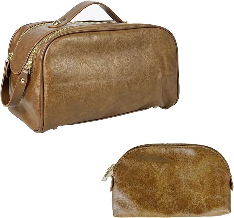 Photo 1 of MAYPINK Leather Toiletry Bags for Toiletries, Cosmetics & More (Brown, Medium)