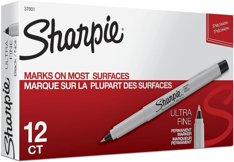 Photo 1 of SHARPIE Permanent Markers, Ultra Fine Point, Black, 12 Count