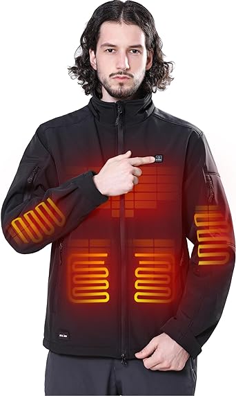 Photo 1 of DEWBU Soft Shell Heated Jacket for Men with 12V Battery Pack and Detachable Hood Outdoor Electric Heating Coat Large 