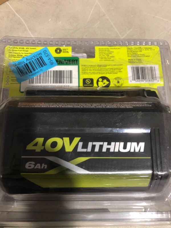 Photo 2 of * used * unable to test *
Ryobi 40-Volt Lithium-Ion 6.0 Ah High Capacity Battery