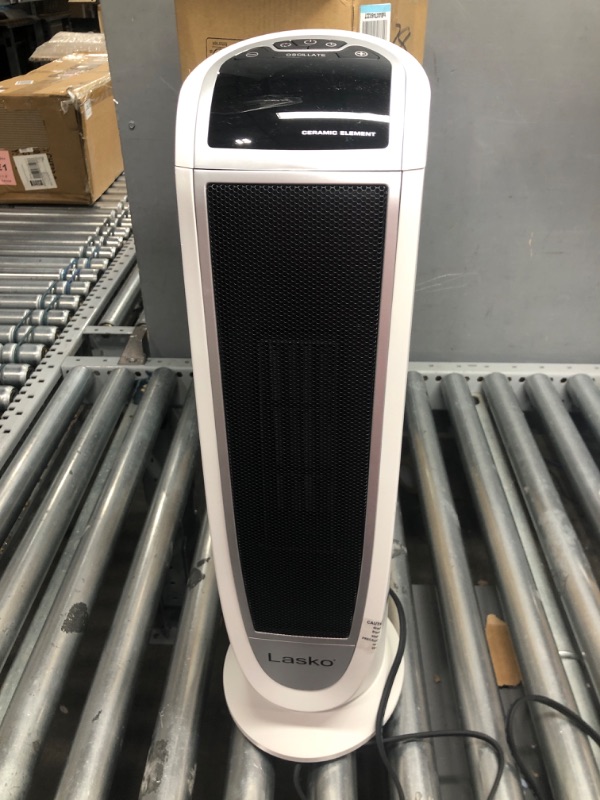 Photo 1 of Lasko 1500W Digital Ceramic Tower Space Heater with Remote, 5165, White
