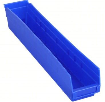 Photo 1 of 6 Pack****APPROVED VENDOR Shelf Bin: 23 5/8 in Overall Lg, 4 1/8 in x 4 in, Blue, Nestable, Label Holders