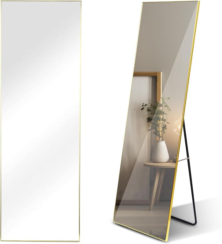 Photo 1 of 
YSSOA Full Length Mirror, Floor Mirror with Stand,Wall-Mounted Dressing Mirror, Bedroom Mirror with Aluminium Frame 65"x22", Gold
Color:Gold