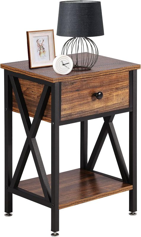 Photo 1 of 
VECELO Side/End Table Nightstand with Drawer & Storage Shelf for Living Room Bedroom, Versatile X-Design, Brown, Retro BRN
Color:Retro Brn
Style:Industrail