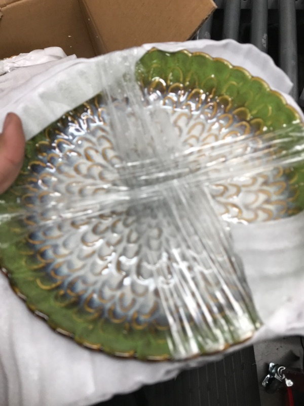 Photo 4 of vancasso Dinner Sets, Green Reactive Glaze Crockery Set, 12-Piece Ceramic Plates and Bowls Set with Dinner Plate, Dessert Plate and Pasta Bowl. Chrysanthemum Embossed Service for 4 Service for 4 (12 pcs) Chrys-Green