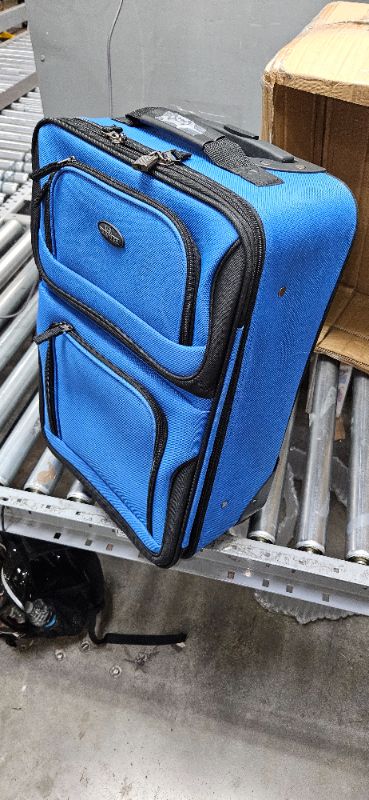 Photo 2 of (SEE NOTES)U.S. Traveler Rio Rugged Fabric Expandable Carry-on Luggage, 2 Wheel Rolling Suitcase, Blue, Single
