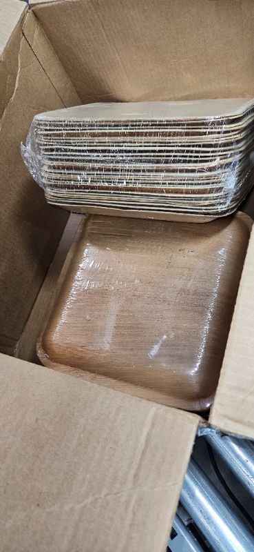 Photo 2 of 100PK Wooden Recycled Plates 9x9" ECO SOUL 100% Compostable  Square Palm Leaf Plates [100-Pack] I Premium Disposable Plates Set I Heavy Duty Eco-Friendly Bamboo Plates Disposable I Square Disposable Plates
