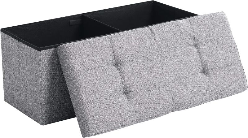 Photo 1 of **SEE NOTES/DAMAGED**
Storage Ottoman Bench Foldable Seat Footrest Shoe Bench End of Bed Storage with Flipping Lid, 75L Storage Space, 30 inches Linen Fabric Grey
