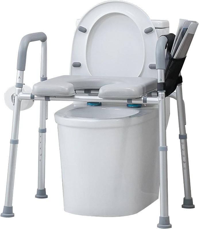 Photo 1 of ELENKER Raised Toilet Seat with Armrests and Padded Seat, Elevated Toilet Seat for Elderly and Disabled, Adjustable Height 