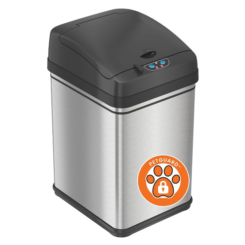 Photo 1 of iTouchless 8 Gallon Pet-Proof Sensor Trash Can with AbsorbX Odor Filter Kitchen Garbage Bin Prevents Dogs & Cats Opening Lid, Stainless Steel plus PetGuard, Battery and AC Adapter (Not Included)
