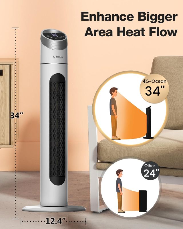 Photo 1 of (READ FULL POST) Space Heater for Large Room, 34" Tower Heater with Remote, 1500W Space Heater with 12H Timer, 70° Oscillating, Adjustable Thermostat, Overheating & Tip-over Protection for Garage, Home Indoor Use (PARTS ONLY) 