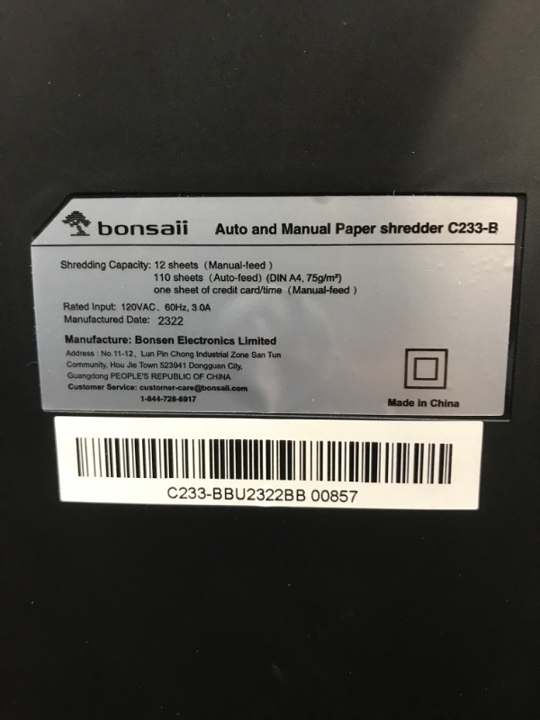 Photo 1 of Bonsaii Office Paper Shredder, 110-Sheet Autofeed Heavy Duty Paper Shredder, 30 Minutes Micro Cut Home Office Shredders with 4 Casters, P-4 Security Level&6.1 Gallon Large Bin (C233-B)