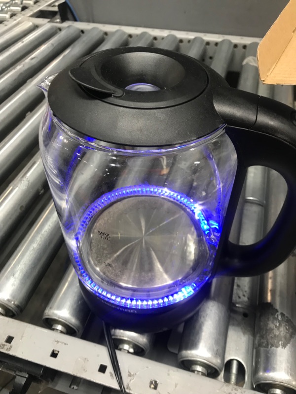 Photo 1 of Chefman 1.7 Liter Electric Kettle With Easy Fill Lid, Cordless With Removable Lid And 360 Swivel Base, LED Indicator Lights 1.7L - Glass Electric Kettle ?w/ Easy-Fill Lid