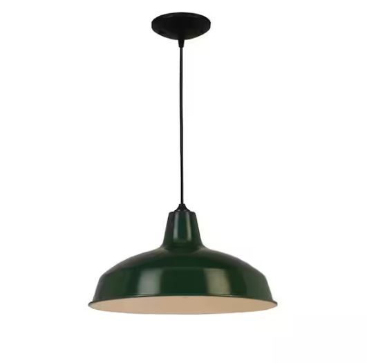 Photo 1 of 1-Light Hunter Green Warehouse Pendant with Metal Shade
