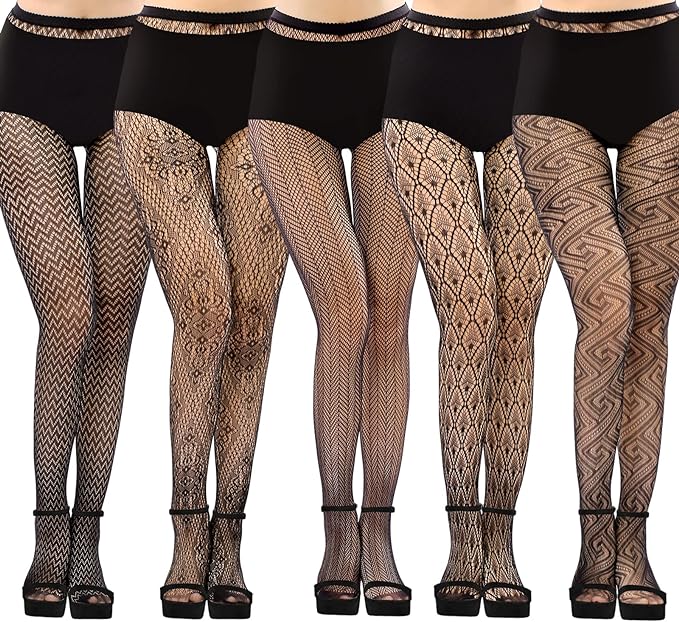 Photo 1 of Amandir 4-5 Pairs Fishnet Stockings Womens Lace Mesh Patterned Fishnet Leggings Tights Net Pantyhose
