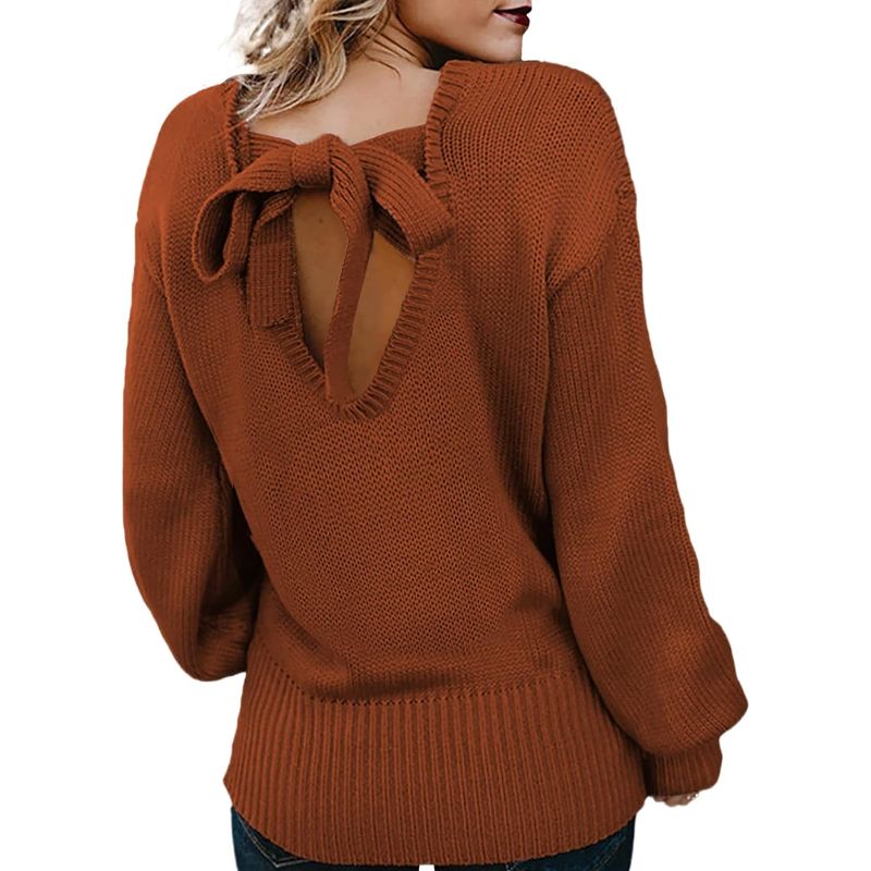 Photo 1 of Asvivid Women Criss Cross V Back Sweaters Fall Trendy Long Sleeve Crewneck Knitted Pullover Jumper2XL