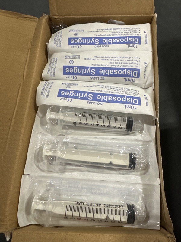 Photo 2 of 100 Pack 10ml Syringes Luer Lock with Cap, 10cc Syringe without Needle for Liquid, Individual Sterilized Wrapped