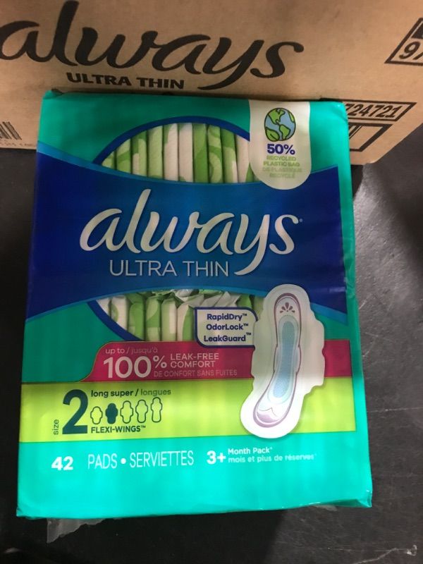 Photo 1 of Always Ultra Thin, Feminine Pads For Women, Size 2 Long Super Absorbency, With Wings, Unscented, 42 Count 42 Count (Pack of 1)
