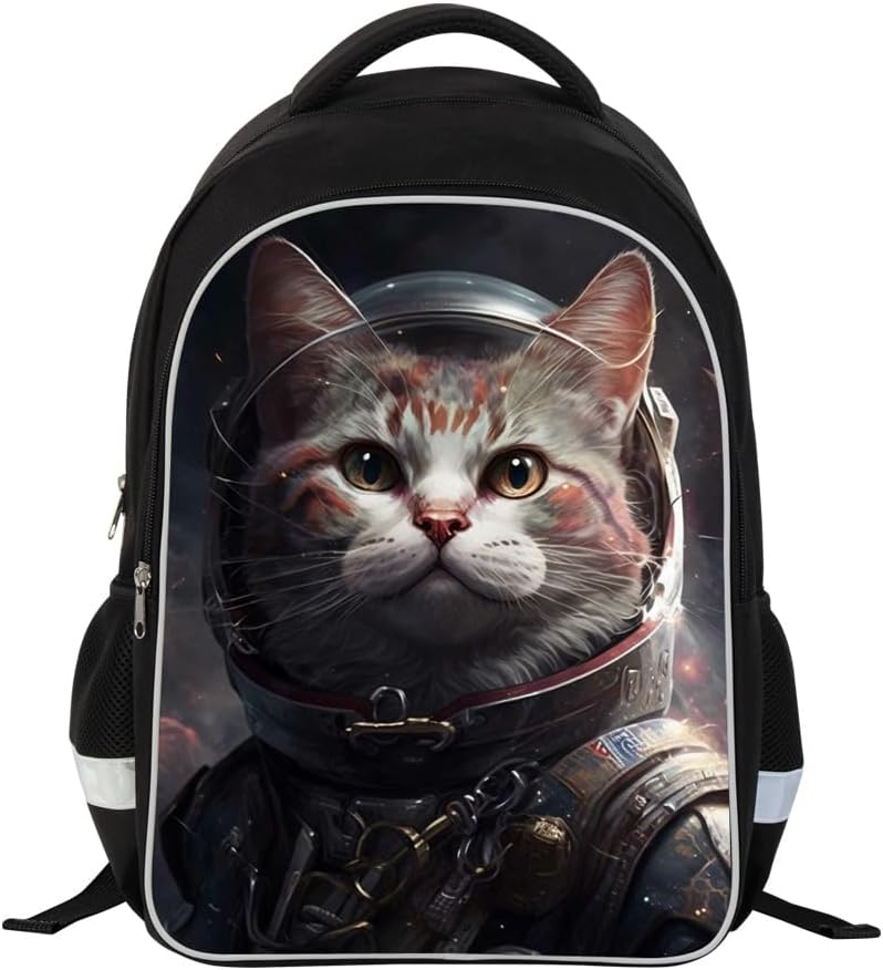 Photo 1 of Boys Backpack with Cat Design for Elementary School 17 Inch Lightweight Bookbag with Reflective Strips for Kids