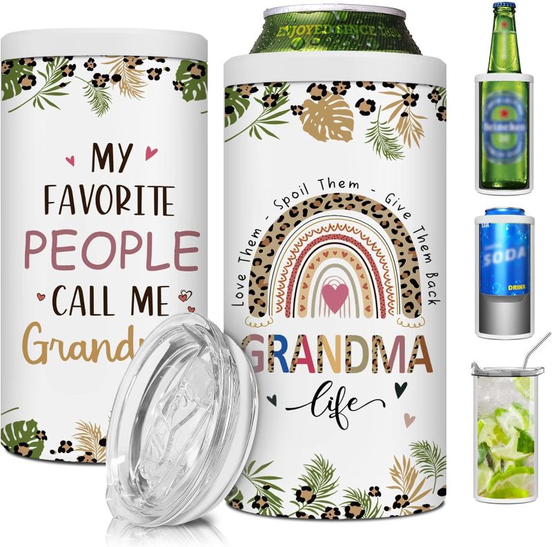 Photo 1 of 4 in 1 Skinny Can Cooler for Slim Bottle & Hard Seltzer, Grandma Gifts, White Insulated Stainless Steel Tumbler with Lid, Non-slip, Doucle-Walled Vacuum, Leak Proof Cool Drink Holder