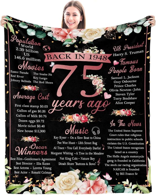 Photo 1 of 75th Birthday Gifts for Women 75th Birthday Gift Ideas 75th Birthday Decorations Women Happy 75th Birthday Gifts for Mom Grandma Sister Wife Back in 1948 Birthday Gifts Blanket 50"x60"