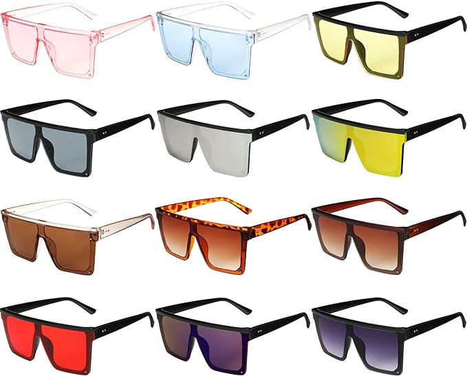 Photo 1 of 12 Pairs Square Oversized Sunglasses for Women Large Men Big Flat Top Shades Sunglasses Retro Trendy Women Men Sunglasses
