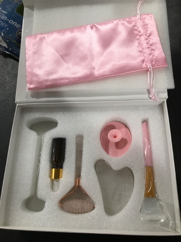Photo 2 of Deciniee Jade Roller for Face,Gua Sha Massage Tool,Rose Quartz Jade Roller and Gua Sha 6 in 1 Face Massager Women Gift Set,Anti-Aging Authentic Facial Beauty Roller-Rejuvenate Skin and Remove Wrinkles
