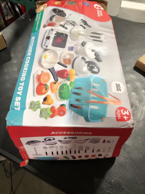Photo 1 of CUTE STONE Pretend Play Kitchen Toy with Cookware Steam Pressure Pot and Electronic Induction Cooktop, Cooking Utensils, Toy Cutlery, Cut Play Food, Shopping Basket Learning Gift for Girls Boys White