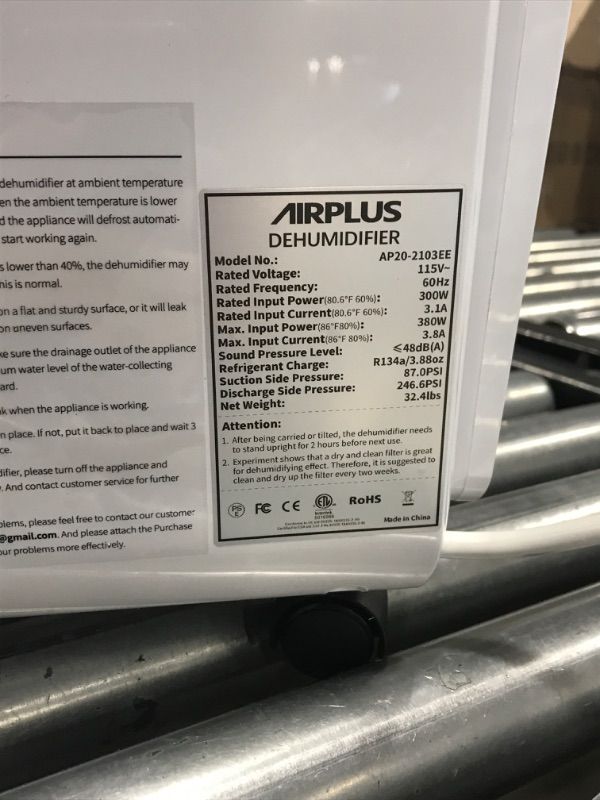Photo 5 of AIRPLUS Dehumidifier for Basement - 4,500 Sq. Ft. 70 Pints, Multifunctional Dehumidifier with Drain Hose & Auto Shut-Off Function, Powerful Dehumidifiers for Home, Medium to Large Rooms (AP2103) 70 Pints/Day 4,500 Sq. Ft