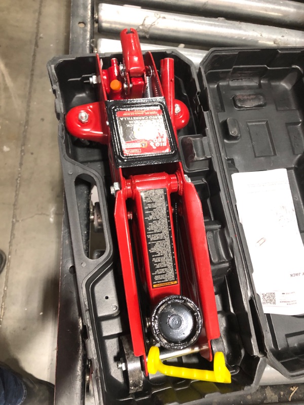 Photo 1 of BIG RED T820014S Torin Hydraulic Trolley Service/Floor Jack with Blow Mold Carrying Storage Case, 1.5 Ton (3,000 lb) Capacity, Red RED 1.5 Ton (3,000 lb)