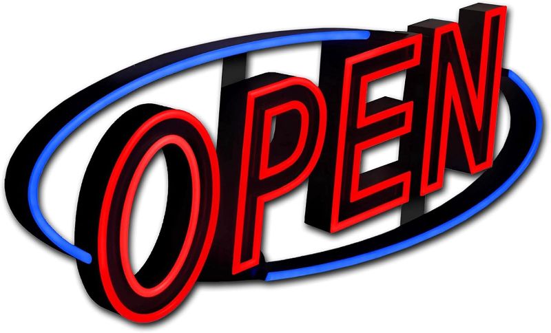 Photo 1 of Optiva LED Open Signs for Business Window | Large Neon Open Sign Look | Bright LED Light | Business Sign Visible from Over 750 Feet | 12 Animation & Display Settings | Longer Lasting | 31.5" x 11.5"