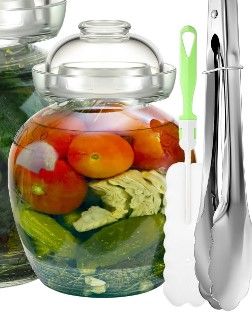 Photo 1 of 1 Set Traditional Chinese Fermentation Jar Glass Fermenting Jar with Lid Fermentation Crock with Water Seal Kimchi Containers Pickle Jar Glass Fermentation Tank for Pickling Sauerkraut