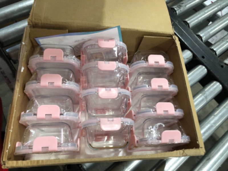 Photo 3 of 12 Pack -12 Ounce Glass Food Storage Containers with Lids Airtight, Small Meal Prep Containers Set, Microwave, Dishwasher Safe, Leak-Proof, BPA-Free, Clear/Pink Pink Set of 12