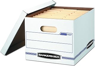 Photo 1 of Bankers Box STOR/FILE Boxes With Lids For File Storage, White/Blue, Letter/Legal, 12 x 10 x 15 In, 12 Pack (00703)

