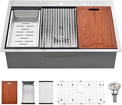 Photo 1 of 30 Inch Stainless Steel Drop In Kitchen Sink Workstation-Bokaiya 30x22 Topmount Kitchen Sink Ledge Workstation 16 Gauge Deep Single Bowl Kitchen Sink with Cutting Board
