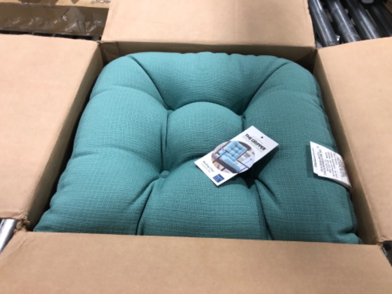 Photo 2 of Klear Vu Omega Non-Slip Rocking Chair Cushion Set with Thick Padding and Tufted Design, Includes Seat Pad & Back Pillow with Ties for Living Room Rocker, 17x17 Inches, 2 Piece Set, Teal Teal 2 Piece Set