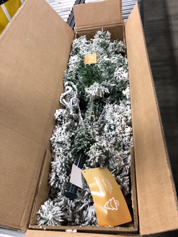Photo 1 of Yaheetech 4.5ft Pre-lit Artificial Christmas Tree with Incandescent Warm White Lights, Snow Flocked Full Prelighted Xmas Tree with 340 Branch Tips, 150 Incandescent Lights & Foldable Stand, White 4.5ft White