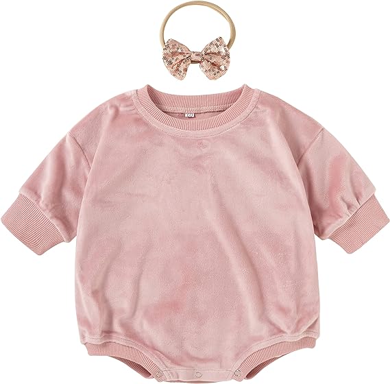 Photo 1 of DREAM BUS Newborn Baby Girl Sweatshirt Romper One pieces Long Sleeve Bodysuit Baby Girl Jumpsuit With Headband Outfit Clothes SIZE 9-12 MONTHS