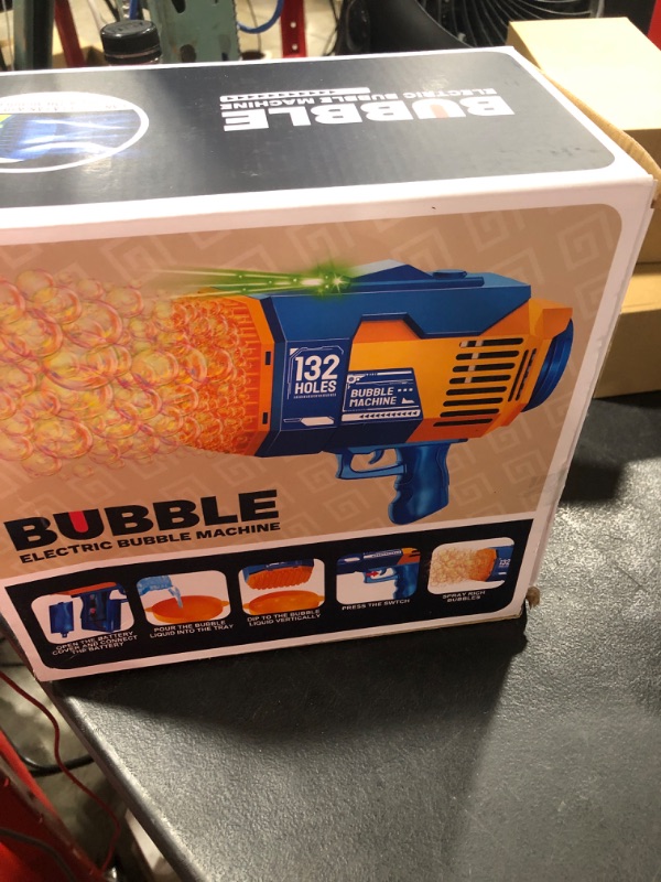 Photo 1 of 132 Holes Bubble Machine Gun-Big Rocket Boom Bubble Blower/Bubble Gun Blaster with Colored Lights, Giant Foam Maker Guns Toys Wedding Outdoor Party Gift for Kids Adults (Blue)