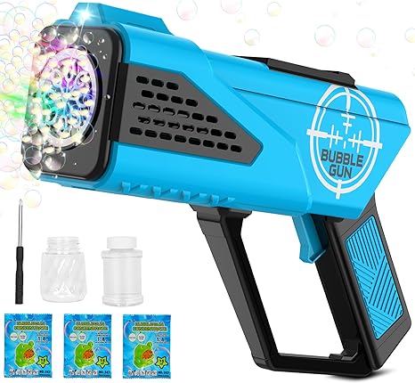 Photo 1 of Bubble Gun Machine With 8 Holes & Light for Summer|Automatic Bubble Blaster Blower Bubble Maker for Adults|Toddler Outdoor Toys for Kids Ages 4-8,Great Gifts for 3 5 6 7 9 10 Year Old Boys Girls(Blue) Blue Bubble Gun