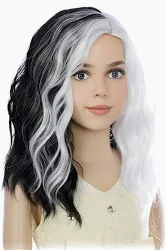 Photo 1 of Black & White Wig Kids Child Wig Short Wavy Wig for Girls Cosplay Party Heat Resistant Blonde Synthetic Hair Wig (Black & White) Child Size