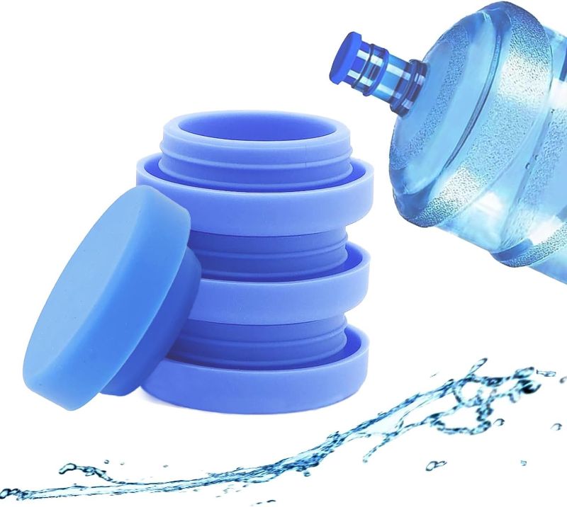 Photo 1 of 2 Pack Of 5 Gallon Water Jug Lid 4 pcs Reusable 5 Gallon Water Jug Cap Silicone 5 Gallon Water Bottle Caps Replacement Caps No Spill Water Bottle Cap Spill-Proof and Leak-Proof Caps Fit 55mm Water Jug Cap