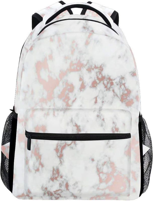 Photo 1 of AUUXVA White Marble Rose Gold Backpack Travel School Shoulder Bag for Kids Boys Girls Women Men 11.5x8x16 in
