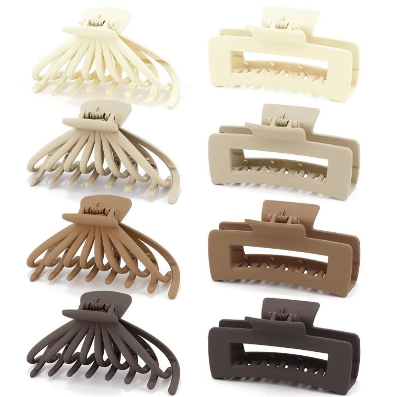 Photo 1 of 2 Pack Bundle of Canitor 4.3 Inch Claw Clips for Thick Hair 8Pcs Hair Clips for Women Hair Claw Clips Large Neutral Strong Hold Claw Clips Variety Pack 90's Hair Accessories for Women