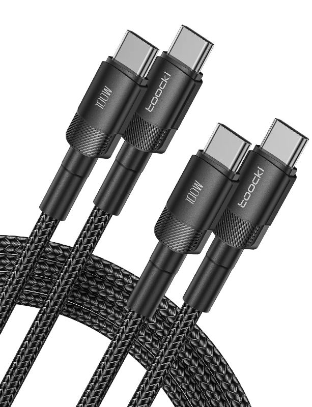Photo 1 of toocki USB C Cable [6.6ft, 2-Pack],100W(5A) USB C PD Cable, Nylon Braided USB C to USB C Cable Compatible with iPhone 15 Pro Max, iPad Pro/Air/Mini, MacBook Pro, Galaxy S23, Switch, Pixel (Black)
