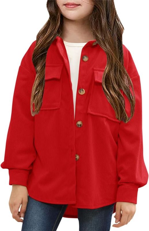 Photo 1 of Ermonn Girls Button Down Corduroy Coat Long Sleeve Casual Jacket Basic Outerwear with Pockets (US Size 6-7)