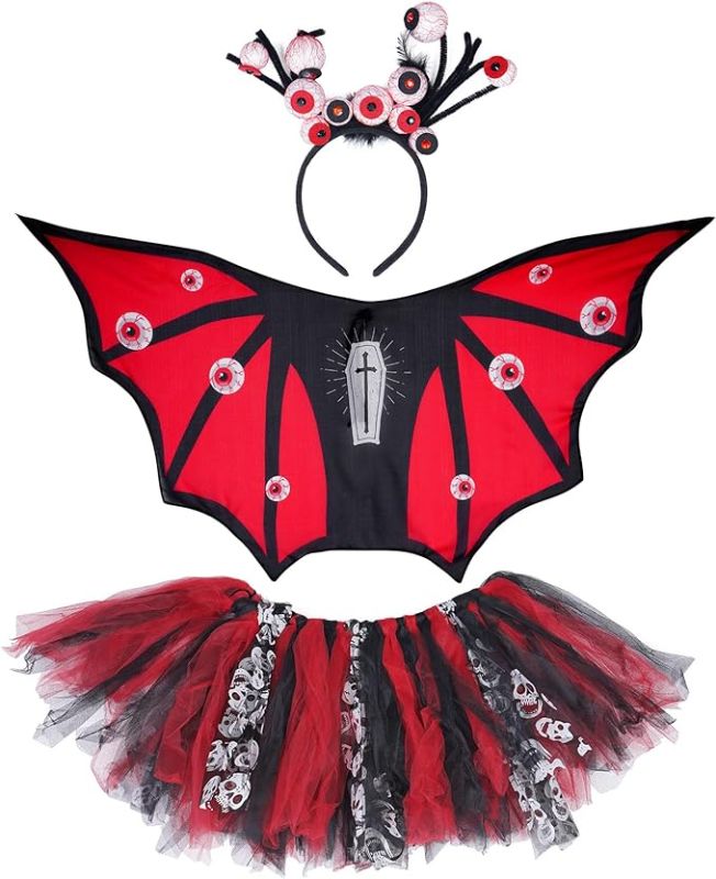 Photo 1 of cosmisun Halloween Costume for Girls Halloween Costumes Tutu Cloak Wings Headband Set Tutu Skirt Headband Cloak Print