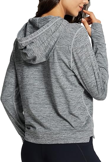 Photo 1 of BALEAF Women's Running Hoodies Lightweight Pullover Athletic Shirts with Thumb Holes - Grey, Large