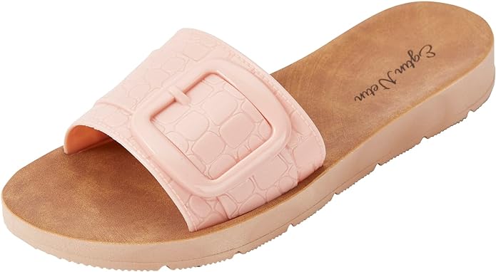 Photo 1 of Egtin Netin Women's Flat Sandals Fashion Slides, Cute Slip On Sandals For Women Dressy Summer, Comfortable Ladies Open Toe Slide - Size 9, Pink